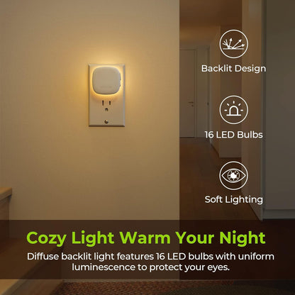 AUVON Plug-in LED Backlit Night Light with Motion Sensor & Dusk to Dawn Sensor, Dimmable Cool White Nightlight with 1-50 lm Adjustable Brightness for Bedroom, Bathroom, Stairs, Hallway (4 Pack)