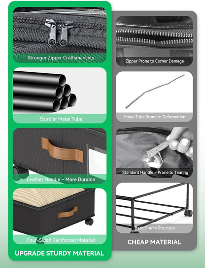 Under Bed Storage with Wheels, 2-Pack 58L Under the Bed Storage Containers with Lids, 1-Pack 15L Box, Organizer Bins Rolling Underbed Storage for Clothes, Underwear, Socks, Shoes - Delicate