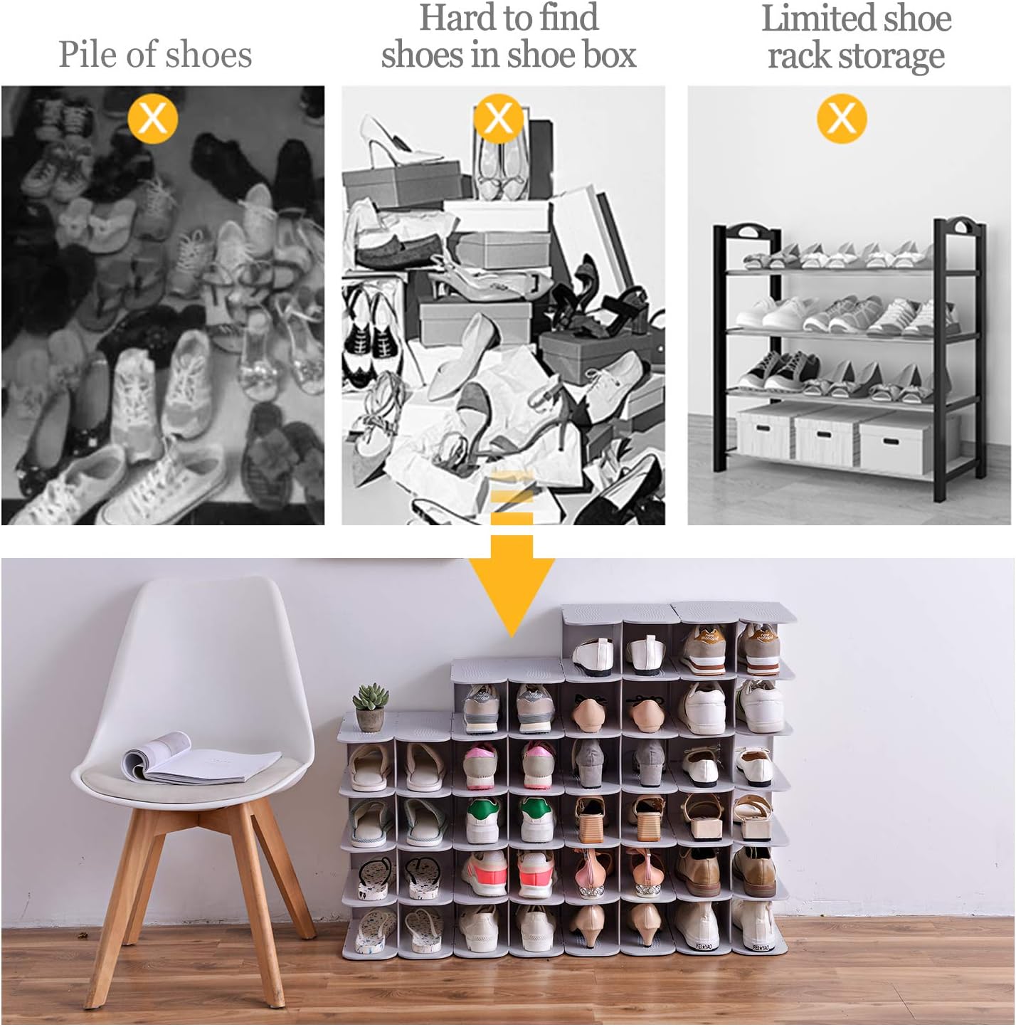 6-Tier Narrow Shoe Rack for Small Entryways, Space-Saving Adjustable Stackable Shelves, Free Standing Shoe Organizer for Closet, Corner, Doorway, Grey