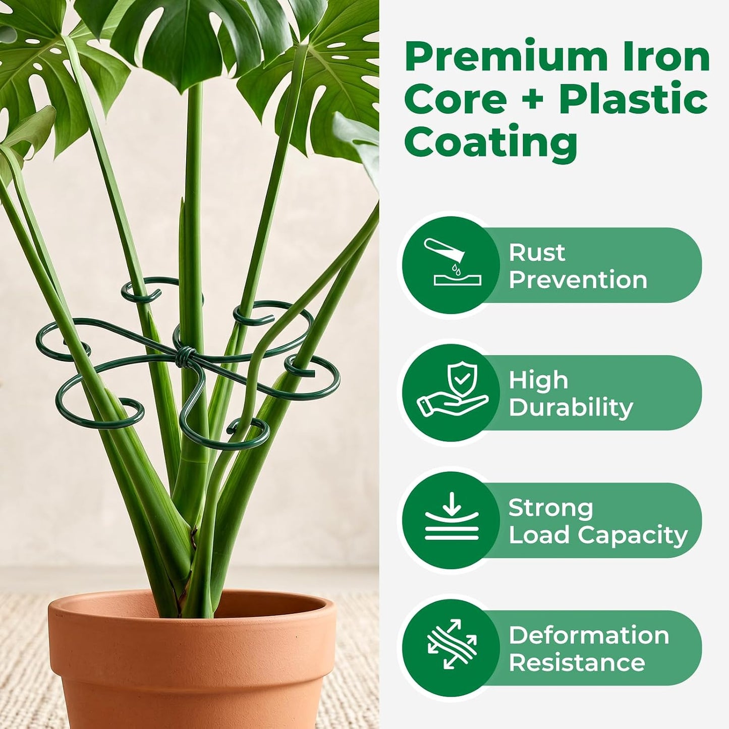 4PCS Monstera Plant Support, 4.1IN Green Metal Plant Stem Support Stakes, Adjustable Indoor Outdoor Potted Climbing Plant Stakes, Monstera Stabilizer Supports