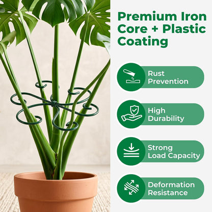 4PCS Monstera Plant Support, 4.1IN Green Metal Plant Stem Support Stakes, Adjustable Indoor Outdoor Potted Climbing Plant Stakes, Monstera Stabilizer Supports