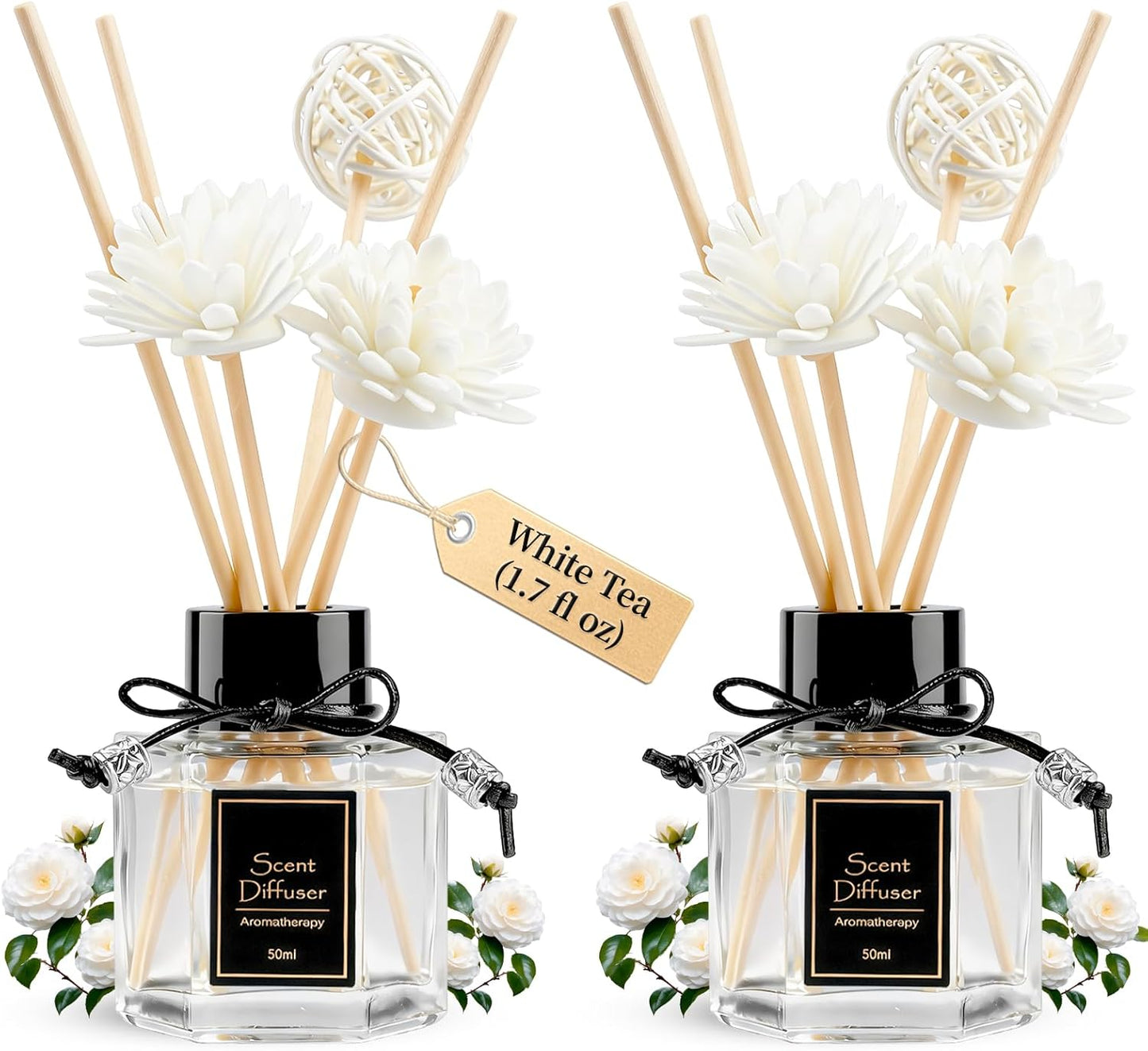TonJin Reed Diffuser Set of 2 | 1.7 fl oz Natural Home Fragrance with Sticks | Long-Lasting Scented Sticks for Bathroom, Living Room & Bedroom | Non-Toxic Essential Oil Air Freshener Shangri-La