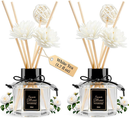 TonJin Reed Diffuser Set of 2 | 1.7 fl oz Natural Home Fragrance with Sticks | Long-Lasting Scented Sticks for Bathroom, Living Room & Bedroom | Non-Toxic Essential Oil Air Freshener Shangri-La