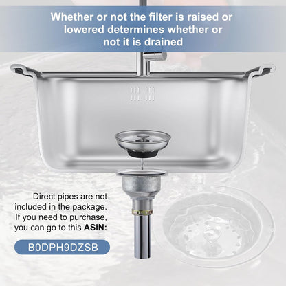 ZM Kitchen Sink Stainless Steel Basket Strainer with Drain Assembly, 3-1/2 Inch Sink Drain Stopper Plug