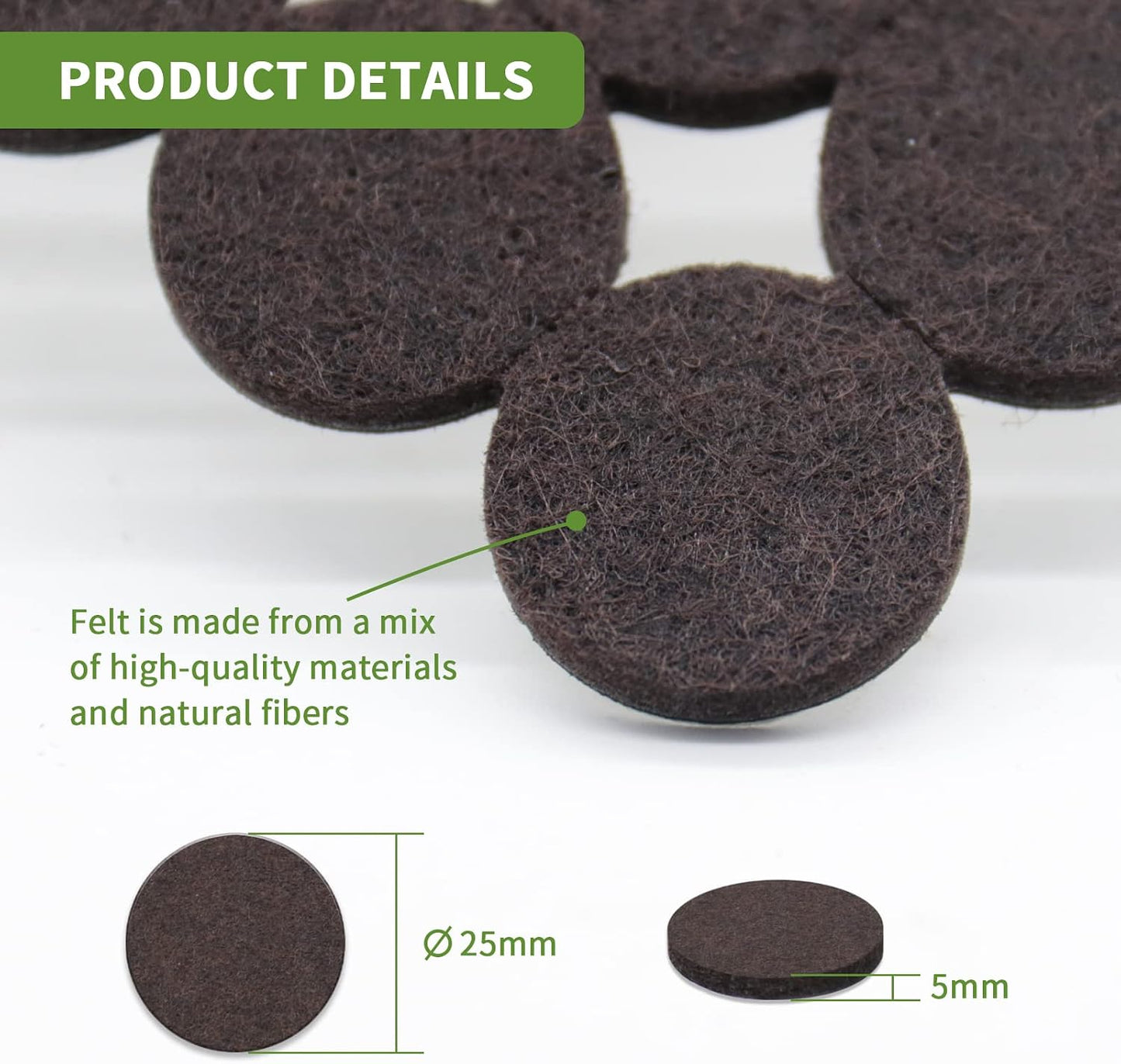 Felt Furniture Pads for Hardwood Floors 48 PCS, Furniture Pads, Floor Protectors for Hardwood Floors, Felt Pads for Furniture, Round, Dark Brown