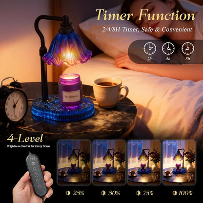 Candle Warmer Lamp with Adjustable Height - Flameless 4-Level Dimmable Wax Warmer, Timer Function & Stylish Design in Multiple Colors (Green)