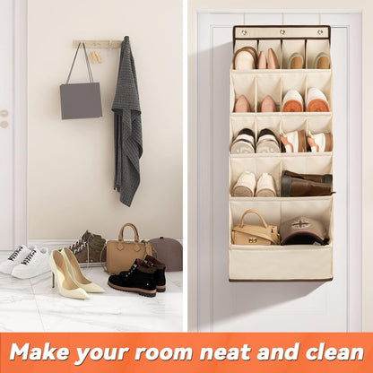 FENTEC 1 Pack Over-the-Door-Shoe-Organizers,Hanging Organizers with Large Pocket Shoe Holder Hanging Shoe Rack for Closet Shoe Organizer for Wall, Over Door Organizer with 15 Pockets Gray