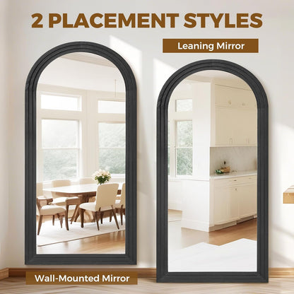 Solid Wood Full Length Mirror - 65"x22" Arched Floor Mirror, Free Standing & Wall Mounted - Elegant Design for Bedroom, Dressing Room, Hallway, Brown
