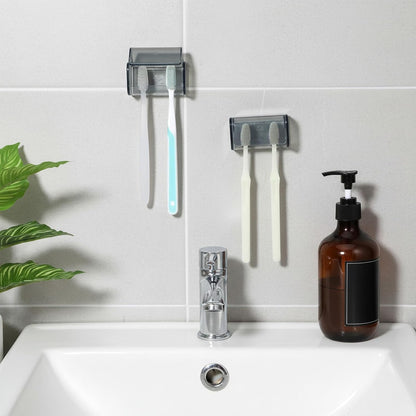 2 Pcs Toothbrush Holders Wall Mounted, Tooth Brush Holder with Cover, Electric Tooth Brushing Holder for Bathroom, 2 Slots Toothbrush Storage Organizer Suitable for Cabinet, Family, Travel