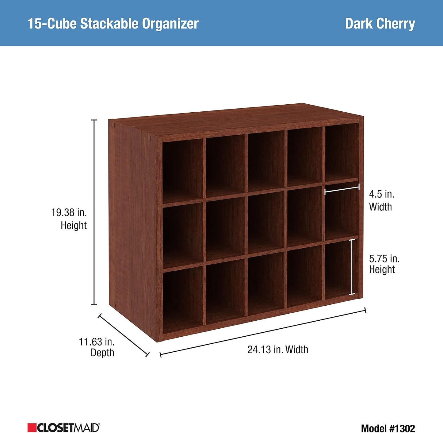 ClosetMaid 15 Cube Stackable Storage Organizer for Shoes, Bags, Crafts, Hobbies with Wood Shelves, for Closet, Entryway or Mudroom, Espresso