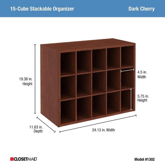 ClosetMaid 15 Cube Stackable Storage Organizer for Shoes, Bags, Crafts, Hobbies with Wood Shelves, for Closet, Entryway or Mudroom, Espresso
