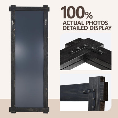 65x24 Inch Full Length Mirror, Pine Frame Full Body Standing Mirror with Metal Decorative, Black