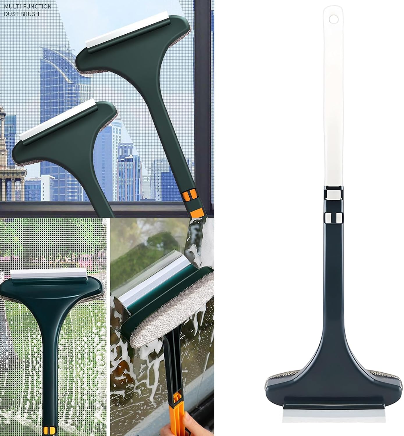 Window Screen Cleaner, 1Pc Double Sided Cleaning Brush, Fast Mesh Net Scraping Mop Washing Tool with Removable 16 Inch Handle for Glass Doors and Cabinets