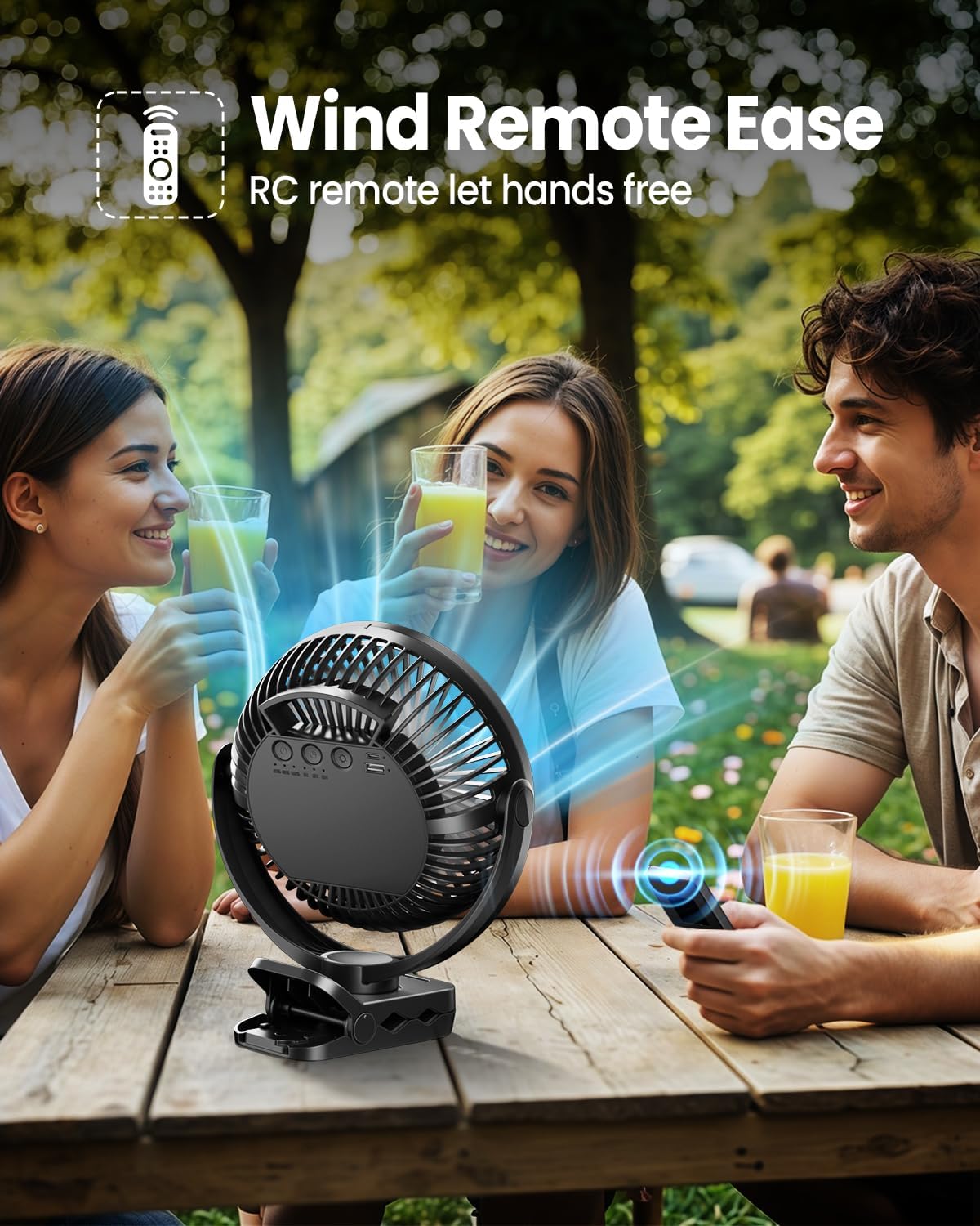 40000mAh Clip on Fan for Golf Cart - 8-inch Portable Rechargeable Fans - Max Up to 127Hrs Work Time - Battery Operated Fan with LED, Remote, Timers, Hook for Office, Desk, Camping, Treadmill, Tent