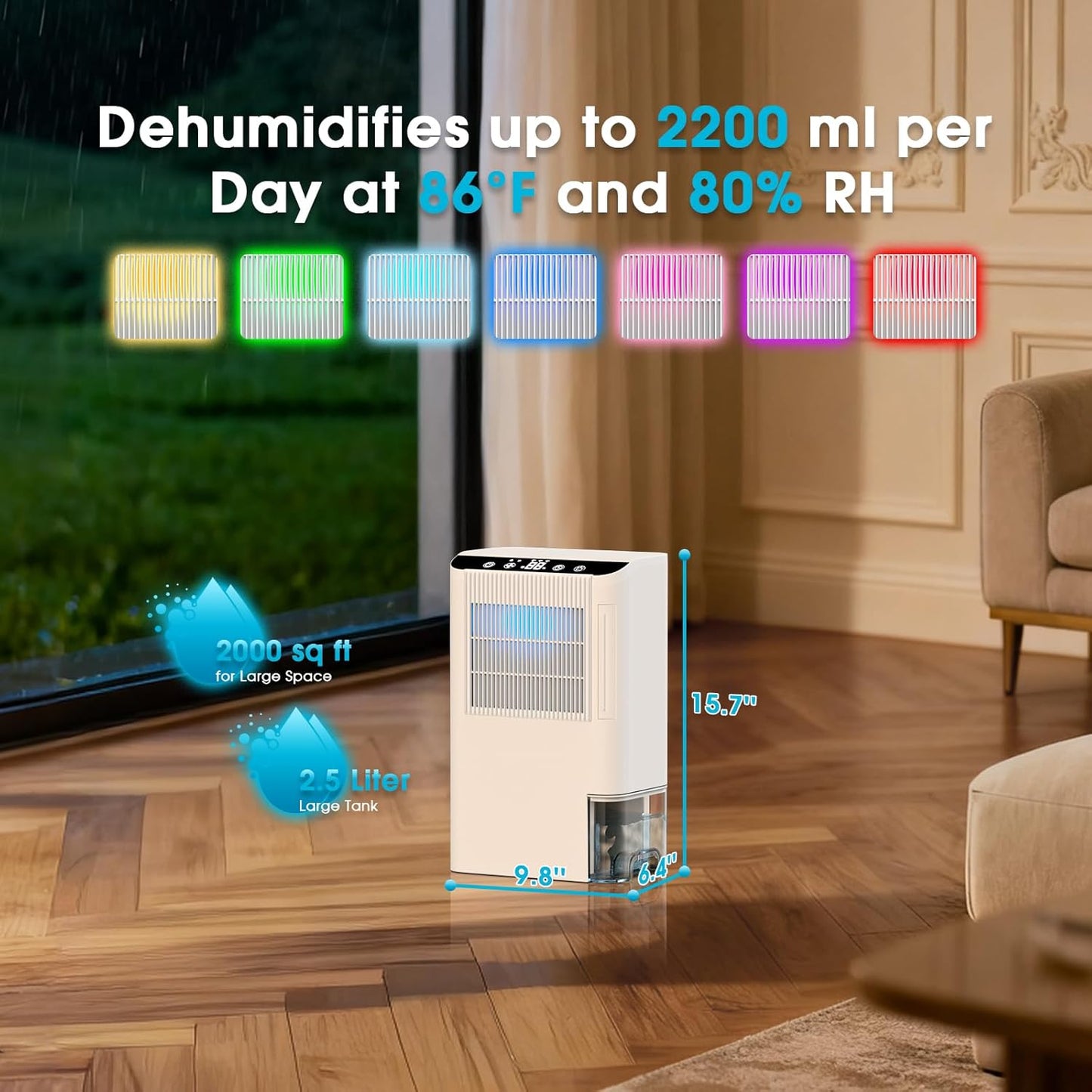 Dehumidifiers for Home, 2000 Sq.Ft Small Dehumidifier with 3.3ft Drain Hose, 2.5L Tank, Timer Sleep Mode, Portable Dehumidifier for Basement, Bedroom, Bathroom (Milk White)