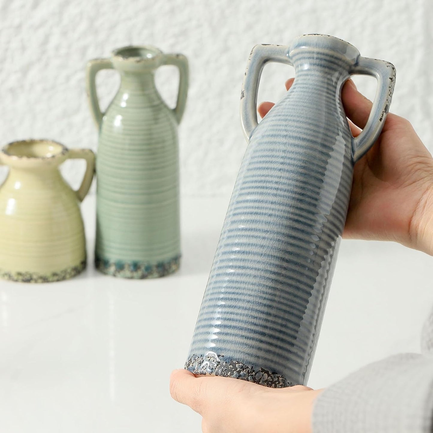 Bud Vase - Flower Vase Set - Decorative Vases - Ceramic Small Vase Set of 3 for Centerpieces - Ice Creak for Decor - Modern Decoration Vases for Home Farmhouse Table Office, Mini Vase by Lyeec