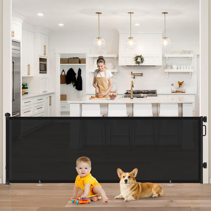 Retractable Baby Gate for Stairs & Doorways, Mesh Dog Gate Indoor Outdoor, Extends to 55" Wide 34" Tall Child Gate for Hallways, Deck, Porch, Pet Toddler Safety Essentials, Easy Install, Grey