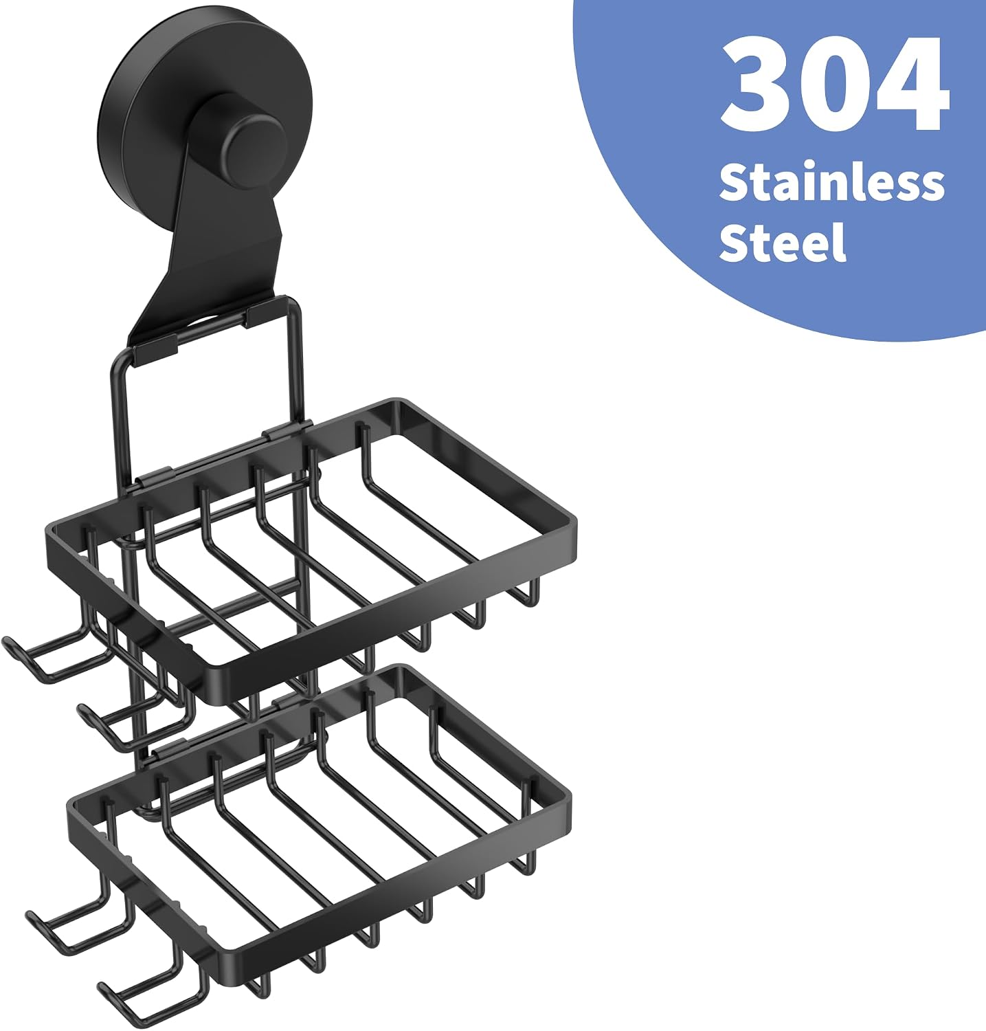 Moforoco Double Soap Bar Holder for Shower, No Drilling, 304 Stainless Steel, Wall Mounted Soap Holder with 4 Hooks and Razor Holder, Shower Rack Soap Tray Bar Soap for Bathroom Accessories Organizer