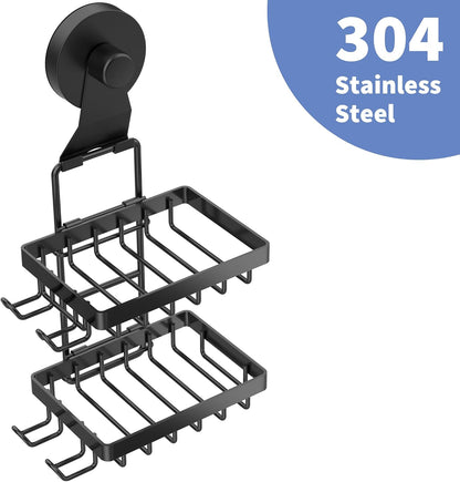 Moforoco Double Soap Bar Holder for Shower, No Drilling, 304 Stainless Steel, Wall Mounted Soap Holder with 4 Hooks and Razor Holder, Shower Rack Soap Tray Bar Soap for Bathroom Accessories Organizer