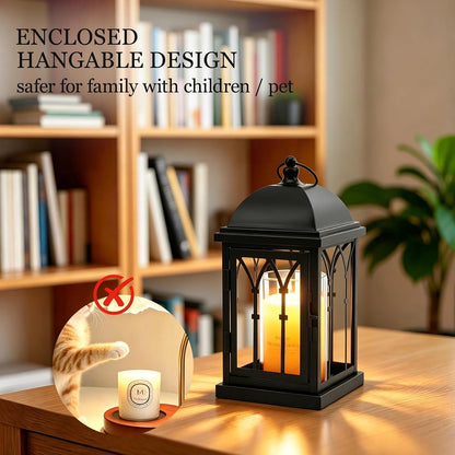 Candle Warmer Lamp with Timer Dimmer,Electric Candle Lamp Lantern Style,Compatible with 3 Wick/Large Candle,Fully Enclosed & Hangable Designed for Family with Pet,Children