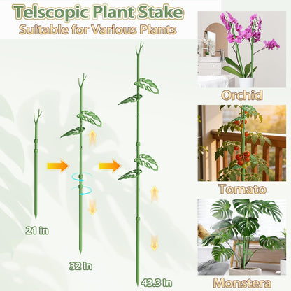 Telescoping Monstera Plant Support Stakes, Adjustable Climbing Plant Stakes | 21 - 43.3in Stakes with Detachable Monstera Leaf Clips; Supports Pothos, Tomatoes, Indoor & Garden Plants