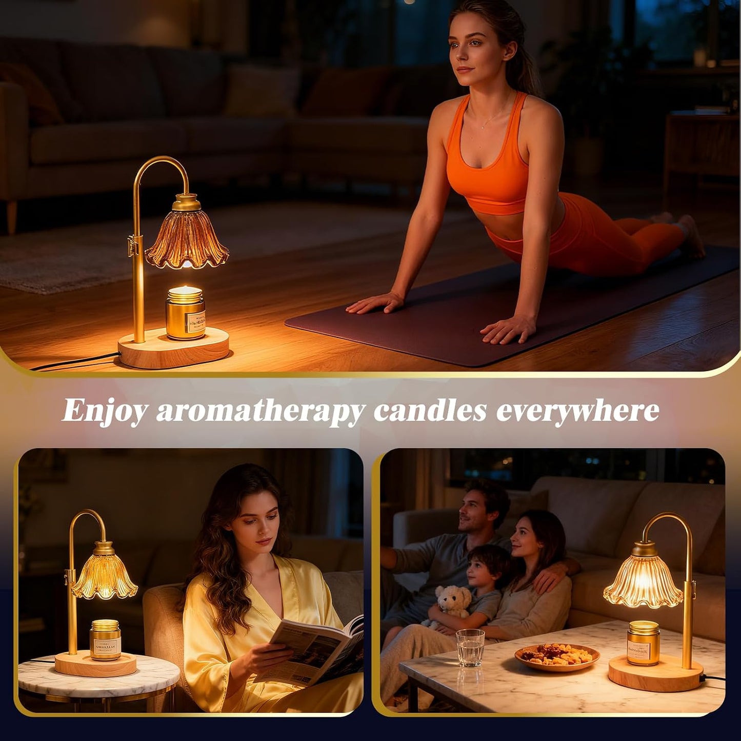 Candle Warmer Lamp with Adjustable Height - Flameless 4-Level Dimmable Wax Warmer, Timer Function & Stylish Design in Multiple Colors (Green)