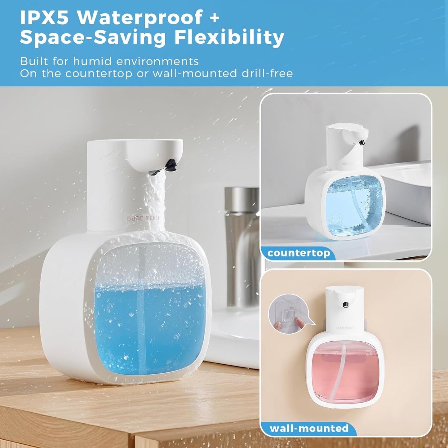 Automatic Liquid Soap Dispenser, 17oz/500ml Touchless Rechargeable with 4-Level Adjustable & IPX5 Waterproof - Level Display for Wall/Tabletop Use in Bathroom, Kitchen, Black