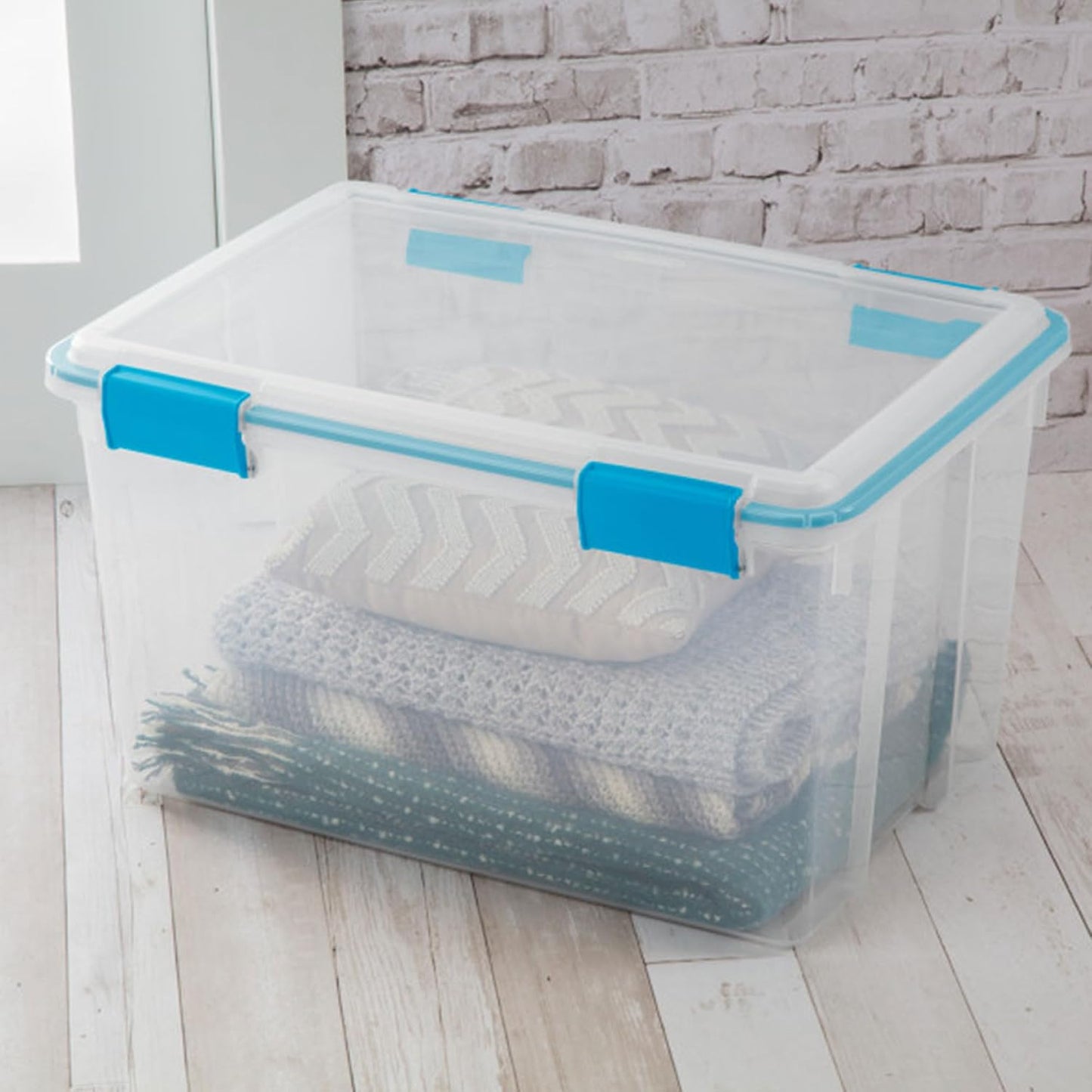 Sterilite 4-Pack Gasket Box, Home Storage Organizer Bins with Lids, 37 Quart – Stackable Clear Plastic Containers for Bedroom, Bathroom, Garage, Basement, or Attic