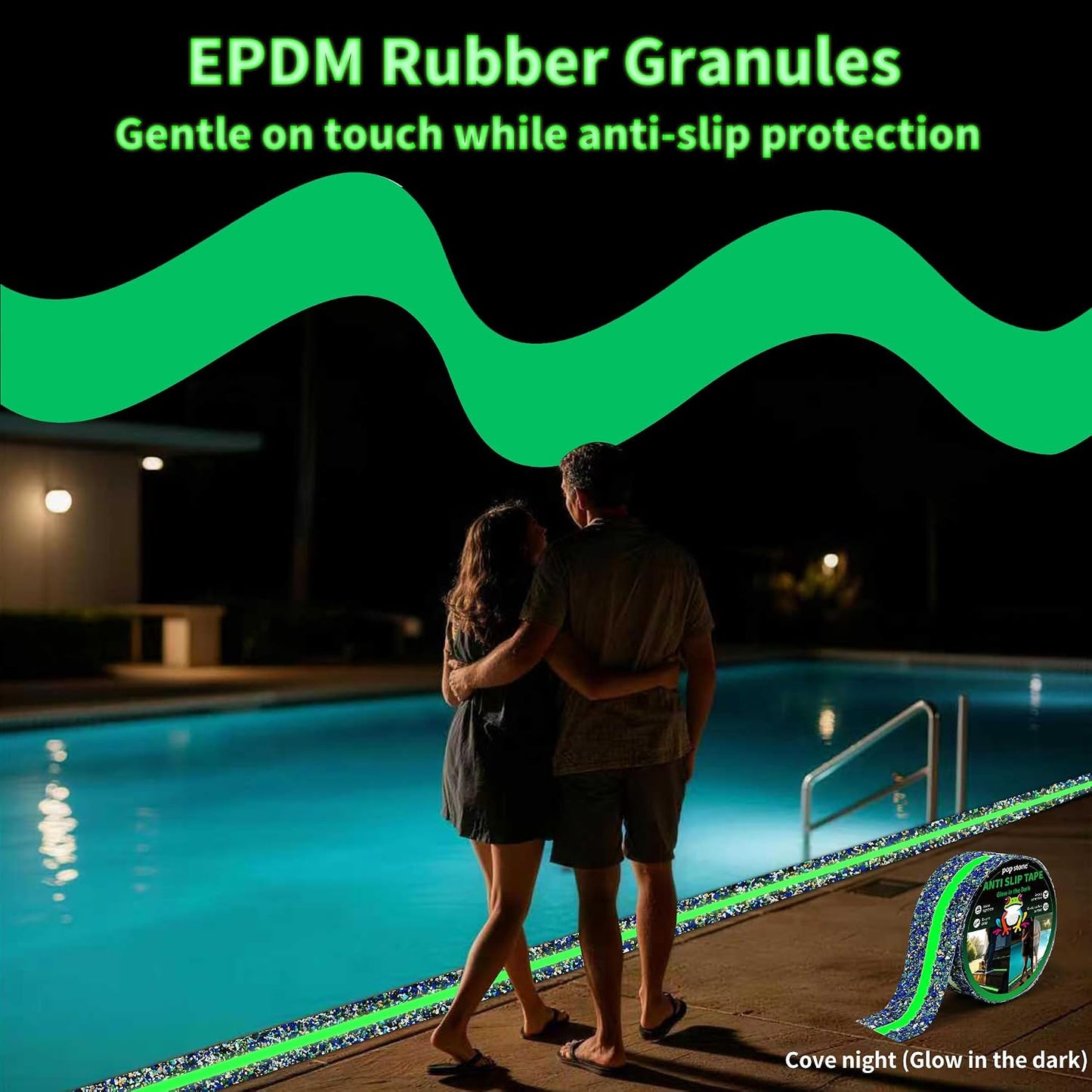 Waterproof Anti-Slip Traction Tape | 2" x16.5 FT | Heavy-Duty EPDM Rubber, Strong Grip & Barefoot Gentle | Indoor & Outdoor Solution: Poolside, Bath, Ramps, Stairs, Board Steps