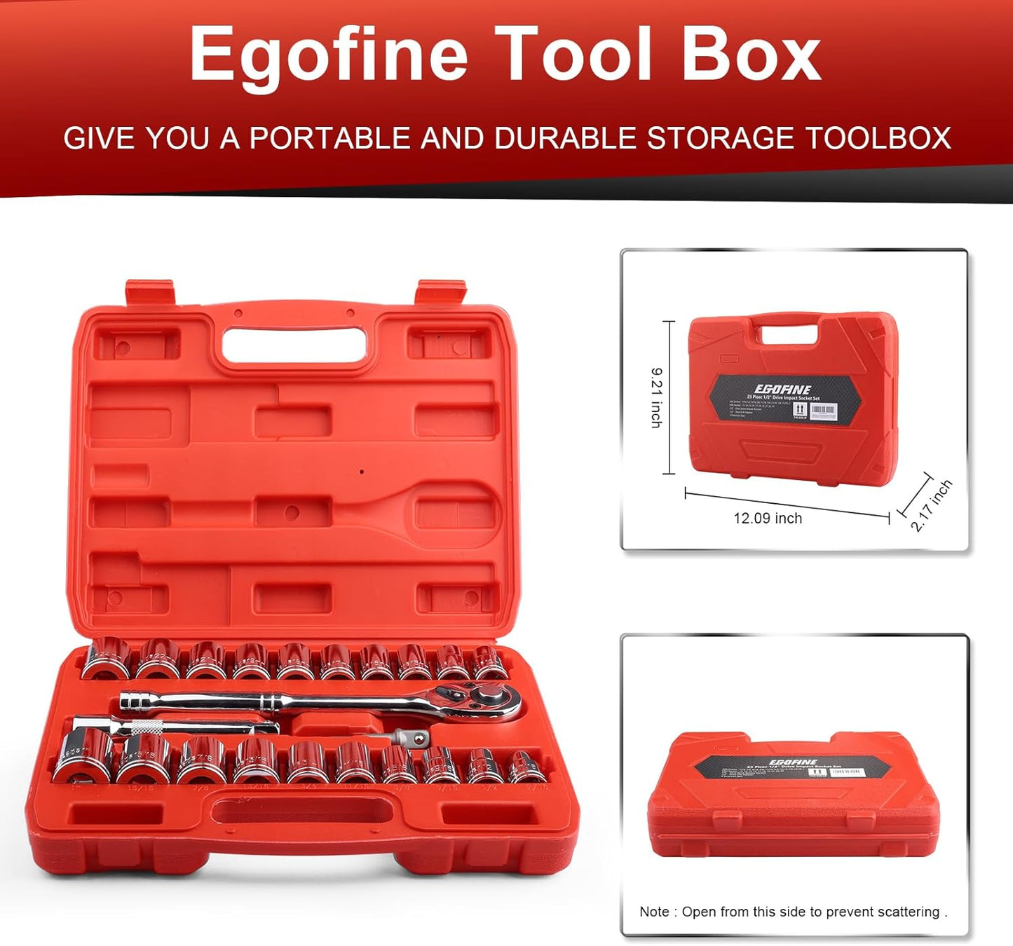 Egofine 46 Pieces 1/4 inch Drive Socket Ratchet Wrench Set, with Bit Socket Set Metric and Extension Bar for Auto Repairing and Household, with Storage Case