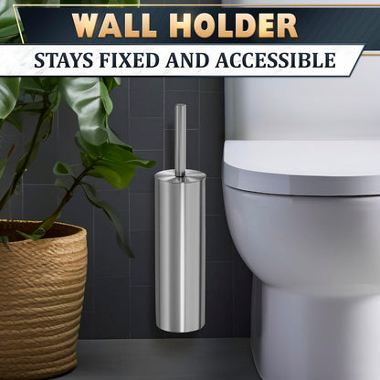 Black Toilet Brush and Holder Set - Slim Matte Design that Fits Anywhere - Stainless Steel Toilet Bowl Brush and Holder with 2 Rounded Corners, Replaceable Head, Removable Inner Bowl & Splash Guard