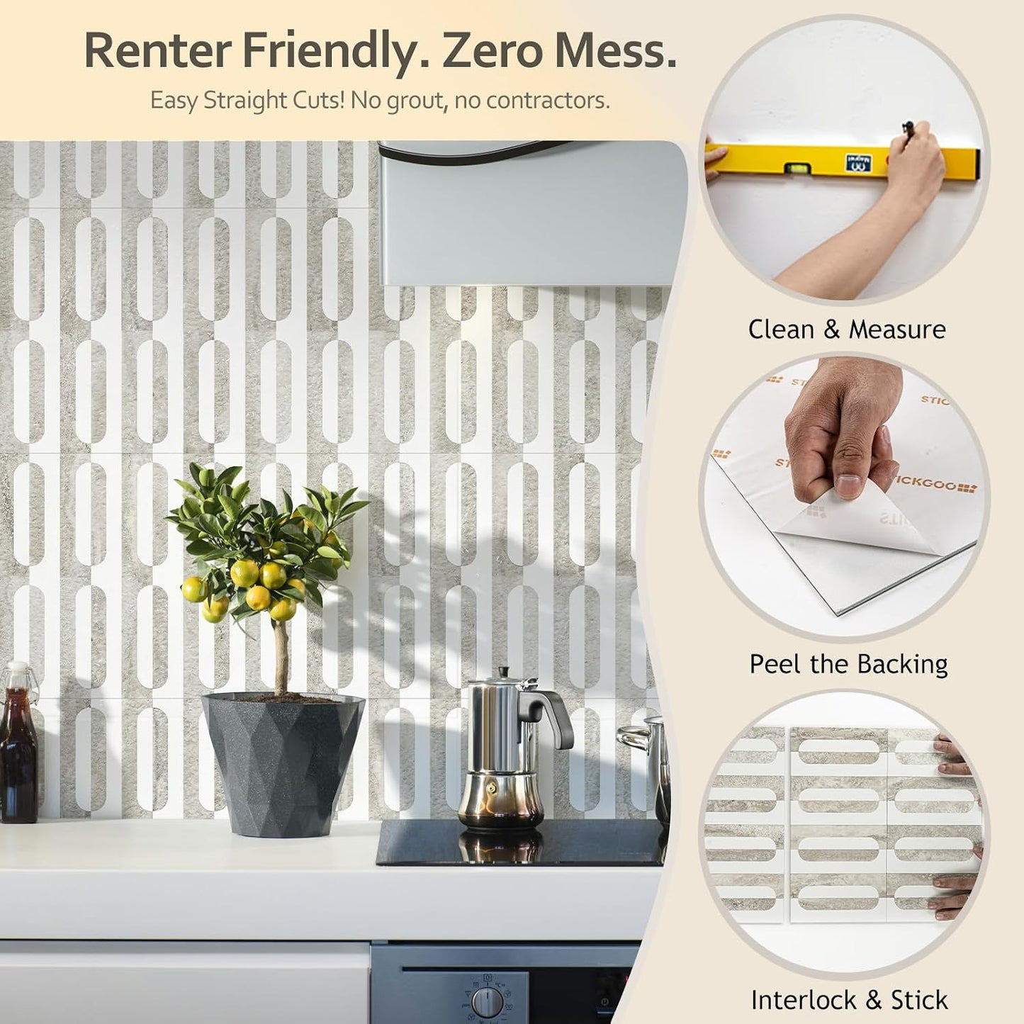 STICKGOO Peel and Stick Backsplash Tiles 12"x12", Waterproof Stick on Kitchen & Bathroom Backsplash, PVC Self Adhesive Wall Tiles for Fireplace, White/Marble Black (10 Sheets)