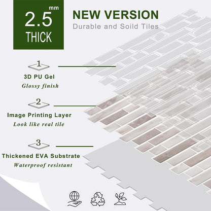 STICKGOO Peel and Stick Backsplash - 10 Sheets of 12”×12” - 3D Self Adhesive Peel and Stick Tile Backsplash for Kitchen & Bathroom