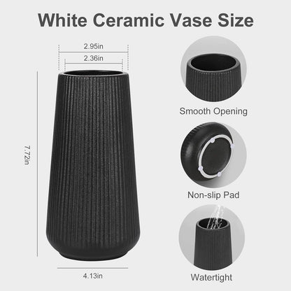 White Ceramic Vase, GUKJOB Small Cute Flower Vase for Pampas Grass, Home, Living Room, Dining Table, Farmhouse, Office Decor, Bedroom, Table, and Kitchen Shelf (White- 2PCS)