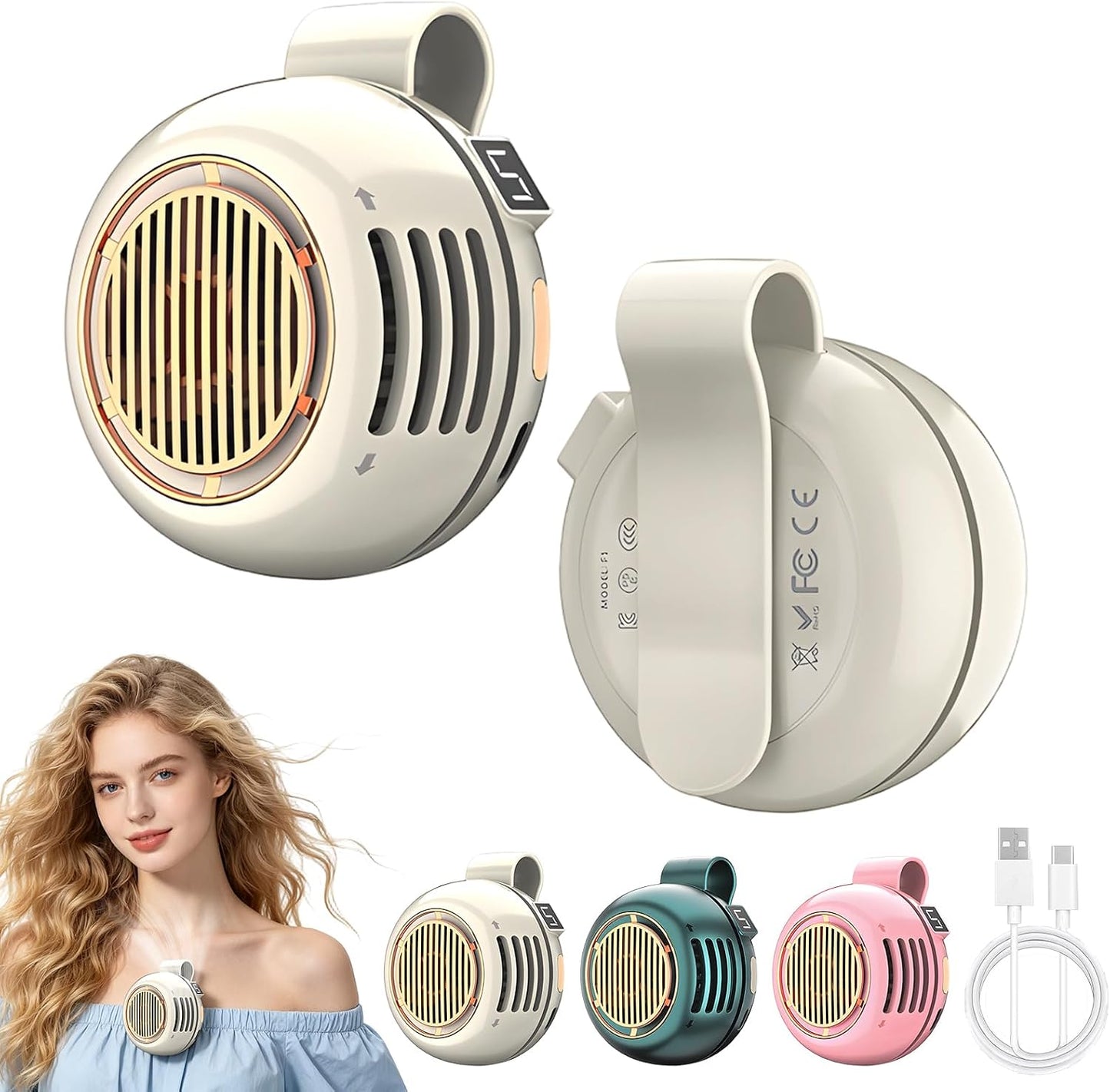 Portable Silent Mini Bladeless Fan Clip On, Mini USB Rechargeable 360° Rotatable Fan, 2026 New Adjustable 3-Speed Suspended Whirlwind Cooler Fans for Outdoor & Travel & Office (Pink)