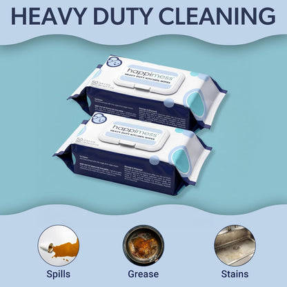 happimess WPE1003A Reusable Heavy Duty Kitchen Wipes, Strong & Durable Multi-Surface Cleaning Cloths for Counters, Stovetops & Grease, Streak-Free & Unscented, 50 Count, 8" x 10"