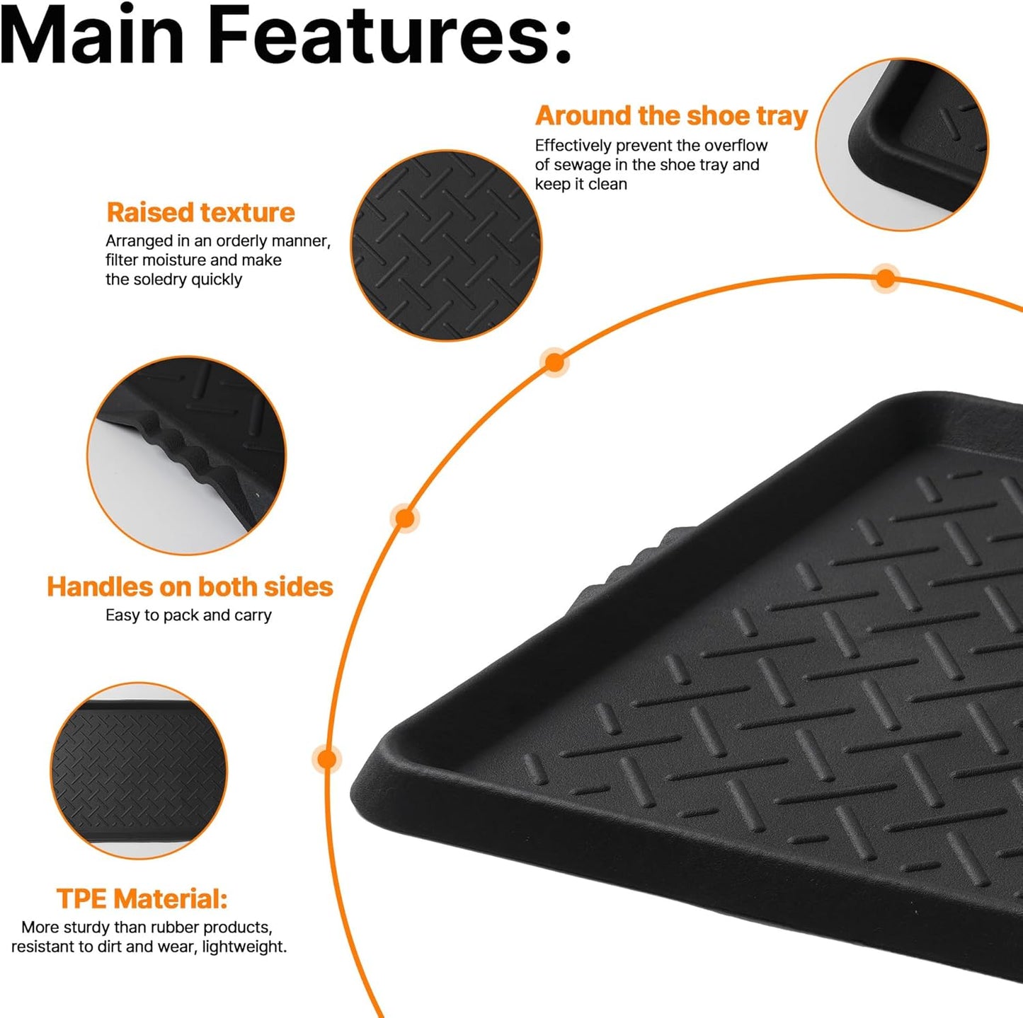 Boot Tray TPE Rubber, Large Shoe Trays for Entryway, Multi-Purpose Boot Mat Tray with Raised Edge, 28.3"x16.1" Rubber Mat for Shoe Organizer Indoor/Outdoor Use (Black)