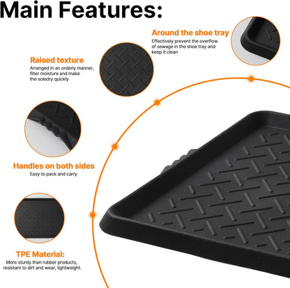 Boot Tray TPE Rubber, Large Shoe Trays for Entryway, Multi-Purpose Boot Mat Tray with Raised Edge, 28.3"x16.1" Rubber Mat for Shoe Organizer Indoor/Outdoor Use (Black)