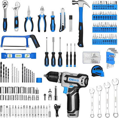 Pink Tool Kit Box Drill Set：DEKOPRO Home Mechanic Toolbox with 12V Power Cordless Drill Hand Repair Tools Sets Combo Kits Storage Organizer Drawer Case for Men & Women