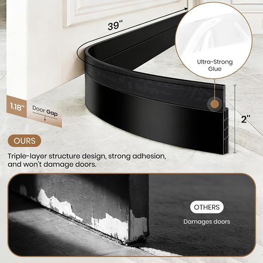 4 Pack Door Draft Stopper, Door Sweep for Bottom of Door,2''W X 39''L,White | Blocker Draft Noise Cold Air, Strong Adhesive, Energy Saving Door Gap Filler for Interior & Exterior Door, Quick Installation