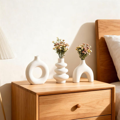 Ceramic 3 Pcs Vase Set,Modern Home Decor Table Centerpiece,Minimalist Nordic Vases, Wedding, Living Room, Bookshelf, Office, Modern Home, Entryway Boho Decor (D)