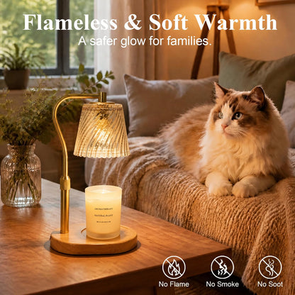 Candle Warmer Lamp - 2/4/8h Timer & Stepless Dimmable Candle Lamp with 3.9ft Cord, Adjustable Height Wax Melt Warmer for 2-6'H Jar Candles, Streamlined Flameless Ambiance Light for Bathroom Bedroom