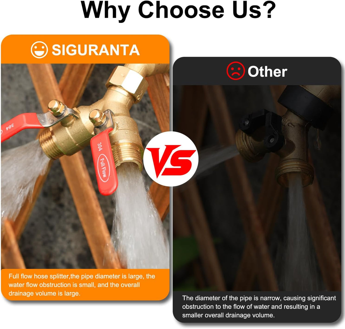 SIGURANTA Garden hose splitter, full-flow, heavy-duty brass 2-way high flow, outdoor faucet Y-valve closure diverter connector, garden hose high-flow diverter adapter. (2-Way Full Flow)