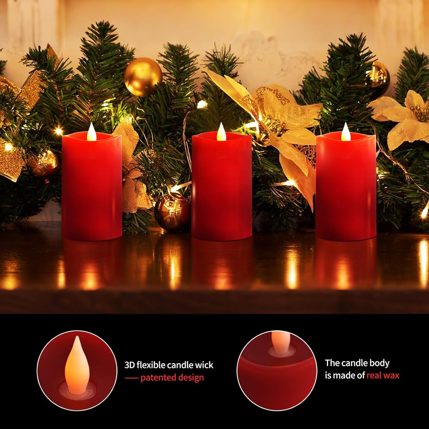 3x3 Flickering Flameless Candles Set of 2, 2AA Battery Life 600 Hours Battery Candles Flickering with Timer,3 inch Flameless Candles with Remote for Indoor/Outdoor, Ivory