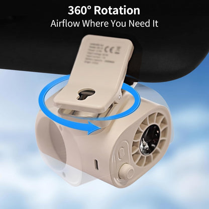 Portable Clip on Fan, 100-Speed Mini Rechargeable Personal Waist Fan | Portable personal fan with strong clamp and 360° airflow for strollers, office desks, golf carts, car seats and camping.