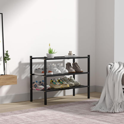 ROMGUAR CRAFT 3 Tier Bamboo Shoe Rack for Closet Free Standing Wood Shoe Shelf Storage Organizer for Entryway Small Space Stackable 27"x11"x20" (Natural)