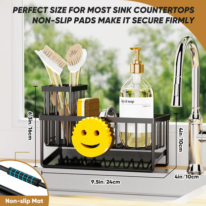 Sponge Holder for Kitchen Sink,Smiley Face Sink Caddy with Removable Brush Holder,Self-Draining Sponge Caddy for Soap,Dish Brush,Scrubber,Kitchen Essentials and Gadgets-Silver