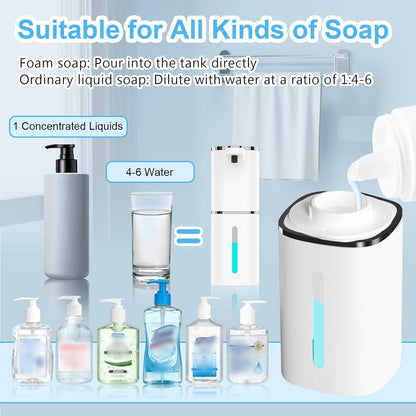 OHIFAST Automatic Foaming Soap Dispenser Touchless, USB Rechargeable Smart Hand Soap Dispenser, 9-Level Adjustable, Physical Button Operation, 13.5oz/400mL Wall Mounted for Bathroom Kitchen Dish Soap