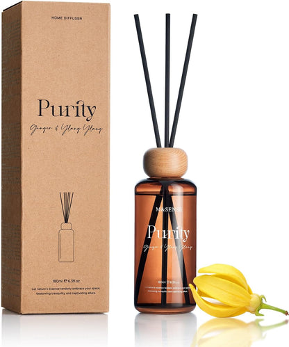 M&SENSE Reed Diffuser Set, Jasmine Sandalwood Scented 6.3 fl oz Natural Essential Oil Diffusers with Sticks, Non-Toxic Organic Air Freshener, Long-Lasting Fragrance Oils for Home Bathroom Living Room