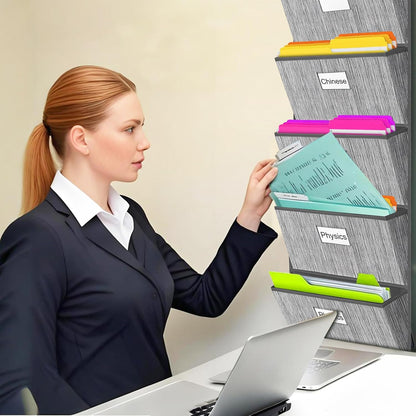 homyfort Over the Door File Organizer, Wall Hanging File Folders with 5 Large Pocket for Mails, Magazines, Back to School Supplies,Office Chart Storage, Paper Organization (Grey)